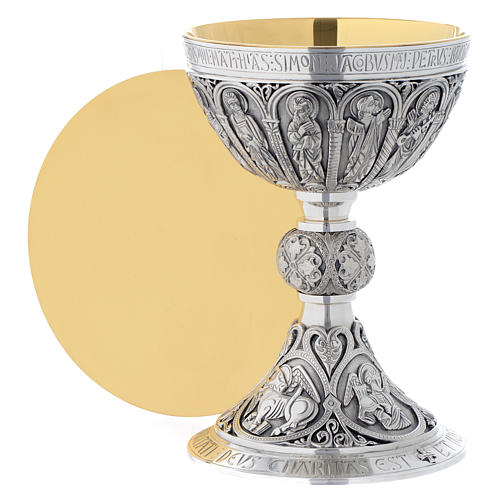 Chalice and paten in brass, Romanesque style by Molina 1