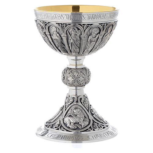 Chalice and paten in brass, Romanesque style by Molina 4