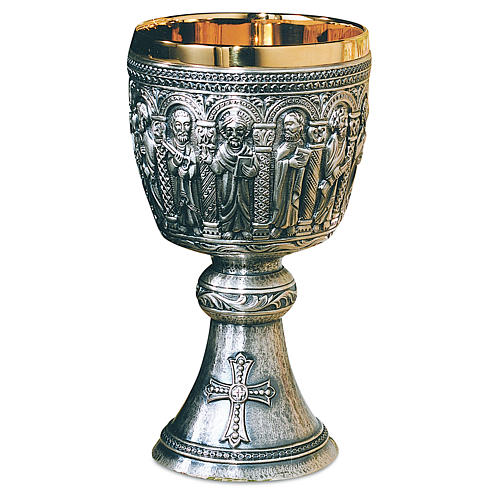 Chalice and paten in brass with cup in sterling silver, Romanesque collection by Molina 1
