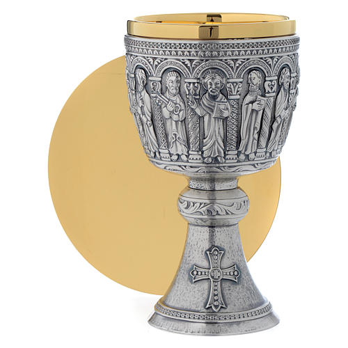 Chalice and paten in brass, Romanesque collection by Molina 1