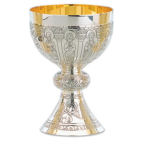 Molina chalice and paten with cup in sterling silver, Romanesque collection with Apostles 1