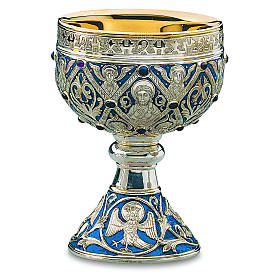 Chalice and paten Romanesque collection made with enamels and sterling silver by Molina