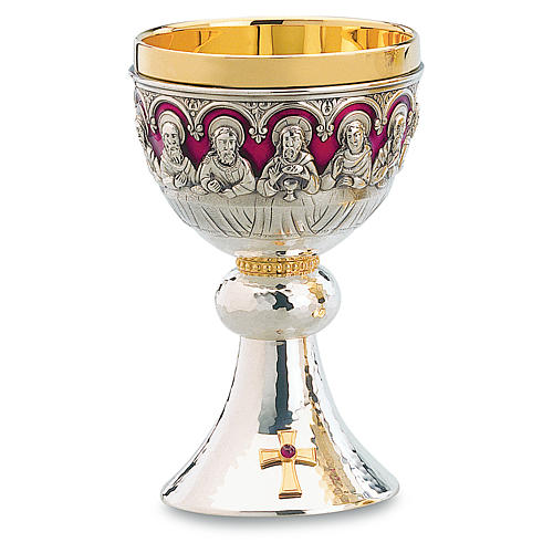 Chalice and paten Romanesque collection with Last Supper and cup in sterling silver by Molina 1