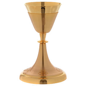 Cálices, Píxides, Patenas em Metal: Cálice copa cónica 2 cruzes pão e peixe