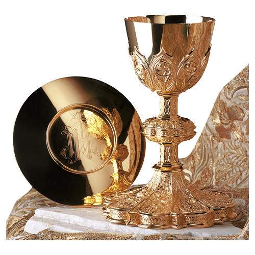 Cálice e patena Molina estilo gótico octogonal copa prata 925 dourada 1