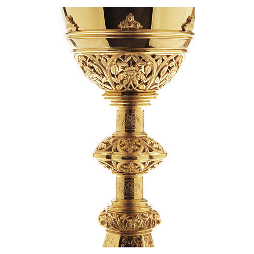 Kelch, Ziborium, Patene von Molina im gotischen Stil, Vita Christi, 925er Silber und Messing vergoldet 2