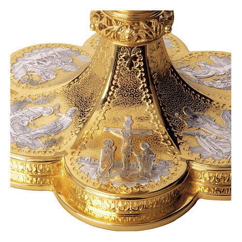 Chalice, ciboriuk and paten Molina gothic style with scenes from the life of Jesus in golden 925 silver 3