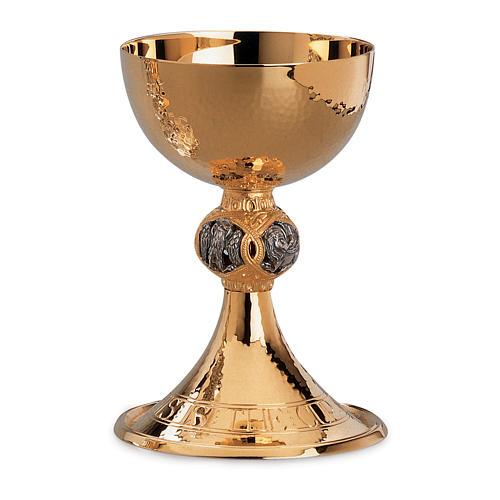 Calice e patena Molina simboli Evangelisti ottone dorato 1