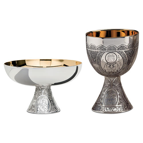 Chalice paten and ciborium Molina for offertory Celtic style in silver brass 1