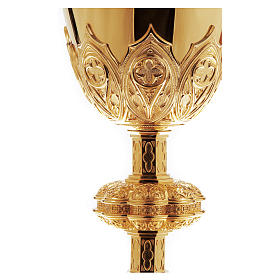 Cálice e patena Molina estilo gótico octogonal prata 925 maciça dourada