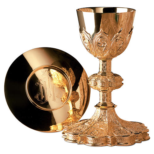 Chalice and paten Molina in Gothic style octagonal shape in gold 925 solid sterling silver 1