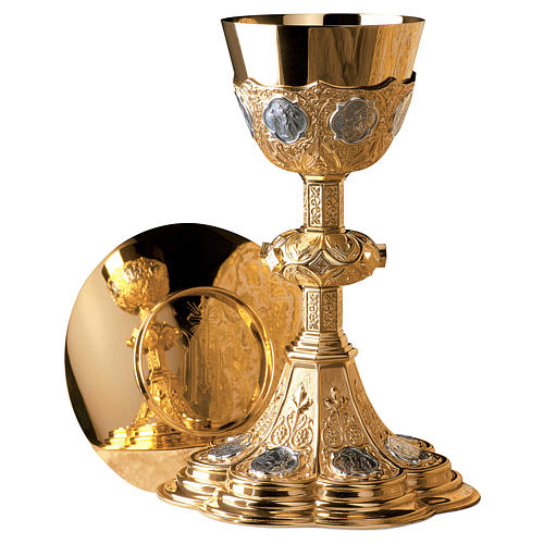 Chalice and paten Molina Via Crucis with cup in gold 925 sterling silver 1