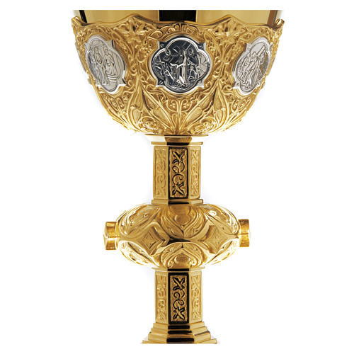 Chalice and paten Molina Via Crucis with cup in gold 925 sterling silver 2