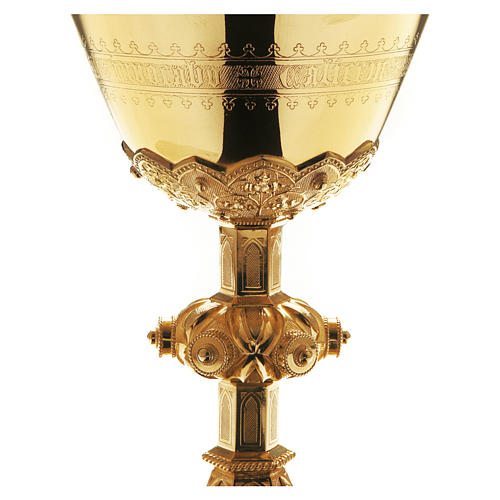 Chalice and paten Molina with Evangelists in Gothic style with cup in gold 925 sterling silver 2
