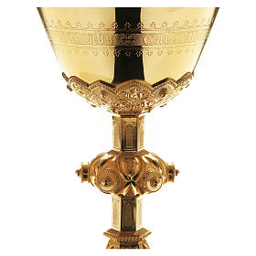 Chalice and paten Molina with Evangelists in Gothic style with cup in gold 925 sterling silver