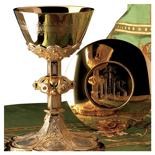 Chalice and paten Molina with Evangelists illustration in gold 925 solid sterling silver Gothic style 1