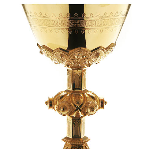 Cálice e patena Molina Evangelistas estilo gótico prata 925 maciça dourada 2