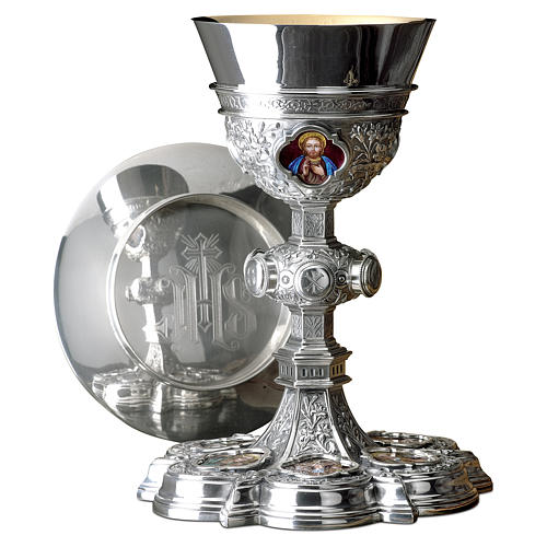 Molina chalice and paten with hand-painted images, gothic style 925 sterling silver 1