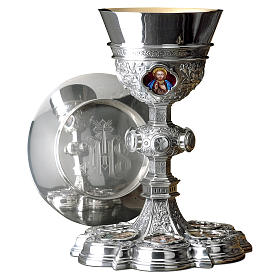 Molina chalice and paten with hand-painted images, gothic style 925 sterling silver