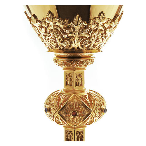 Chalice and paten Molina with rubies and garnets in Gothic style with cup in golden 925 sterling silver 2