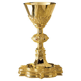 Cálice e patena Molina rubi e granada estilo gótico copa prata 925 dourada