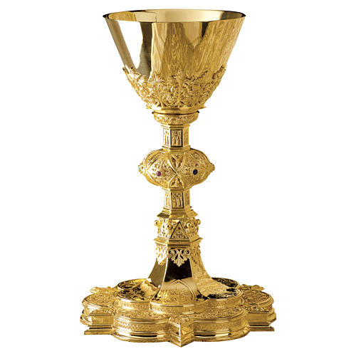 Cálice e patena Molina rubi e granada estilo gótico copa prata 925 dourada 1