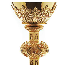 Chalice and paten Molina with rubies and garnets in Gothic style with cup in golden 925 sterling silver