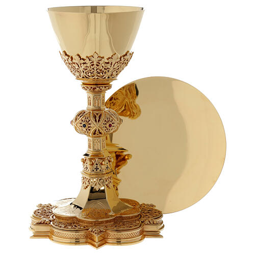 Chalice and paten Molina in Gothic style with rubies and garnets in 925 solid sterling silver finished in gold 1