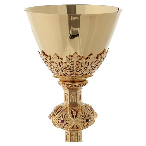 Chalice and paten Molina in Gothic style with rubies and garnets in 925 solid sterling silver finished in gold 2