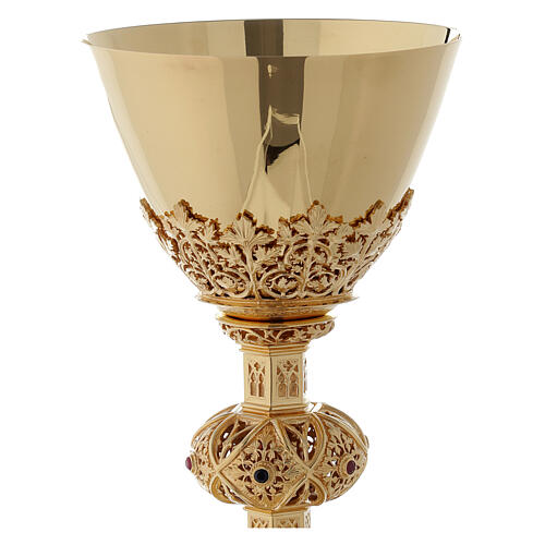Chalice and paten Molina in Gothic style with rubies and garnets in 925 solid sterling silver finished in gold 3