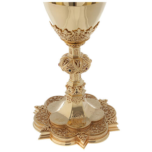 Chalice and paten Molina in Gothic style with rubies and garnets in 925 solid sterling silver finished in gold 5