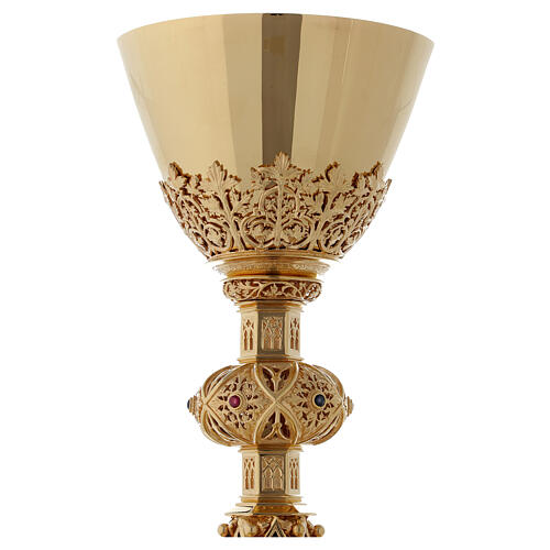 Chalice and paten Molina in Gothic style with rubies and garnets in 925 solid sterling silver finished in gold 9