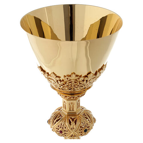 Chalice and paten Molina in Gothic style with rubies and garnets in 925 solid sterling silver finished in gold 11