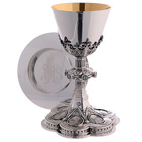Cálice e patena Molina medalhões Santos estilo gótico copa prata 925 dourada