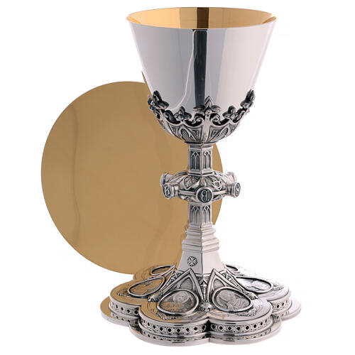 Cálice e patena Molina medalhões Santos estilo gótico copa prata 925 dourada 5