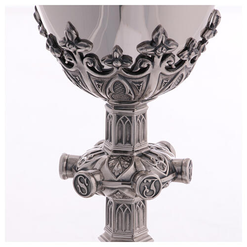 Cálice e patena Molina medalhões Santos estilo gótico copa prata 925 dourada 7