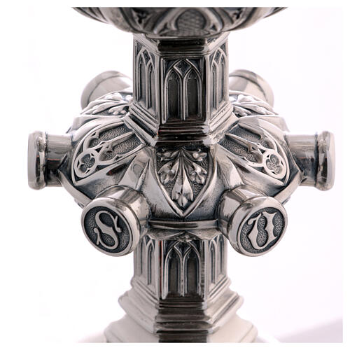 Cálice e patena Molina medalhões Santos estilo gótico copa prata 925 dourada 9