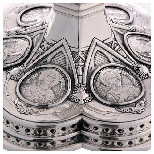 Cálice e patena Molina medalhões Santos estilo gótico copa prata 925 dourada 11