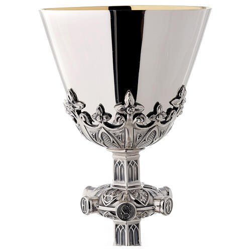 Molina chalice and paten with medallions representing the saints Gothic style in 925 solid sterling silver 3