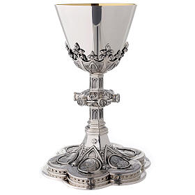 Calice e Patena Molina medaglioni santi stile gotico argento massiccio 925