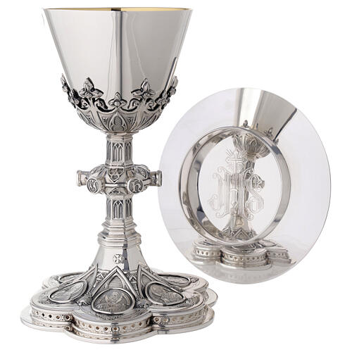 Calice e Patena Molina medaglioni santi stile gotico argento massiccio 925 1