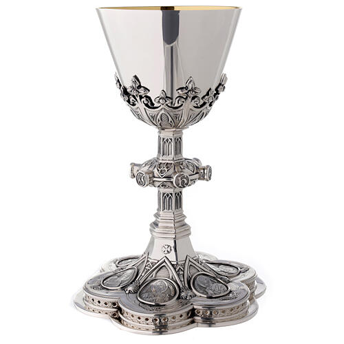 Calice e Patena Molina medaglioni santi stile gotico argento massiccio 925 2