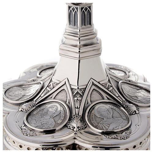Calice e Patena Molina medaglioni santi stile gotico argento massiccio 925 8