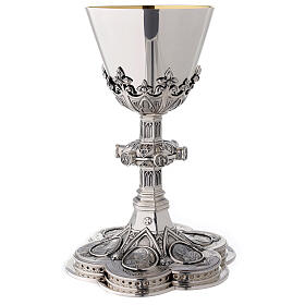 Molina chalice and paten with medallions representing the saints Gothic style in 925 solid sterling silver