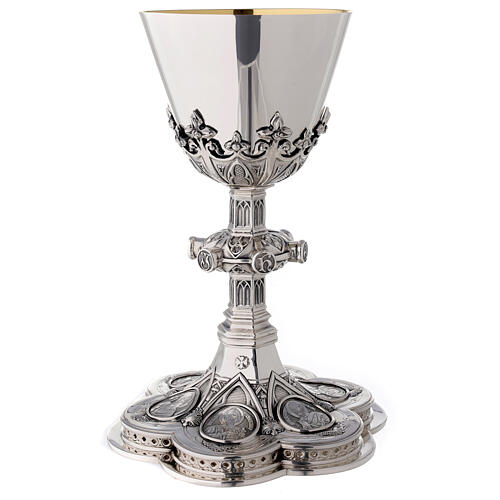 Molina chalice and paten with medallions representing the saints Gothic style in 925 solid sterling silver 2