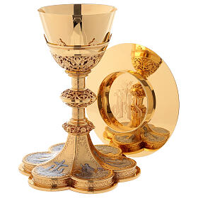 Calice Pisside Patena Molina scene vita Cristo stile gotico argento massiccio 925 dorato