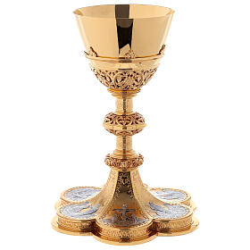 Chalice, ciborium and paten Molina with images of the life of Jesus Christ Gothic style in gold 925 solid sterling silver