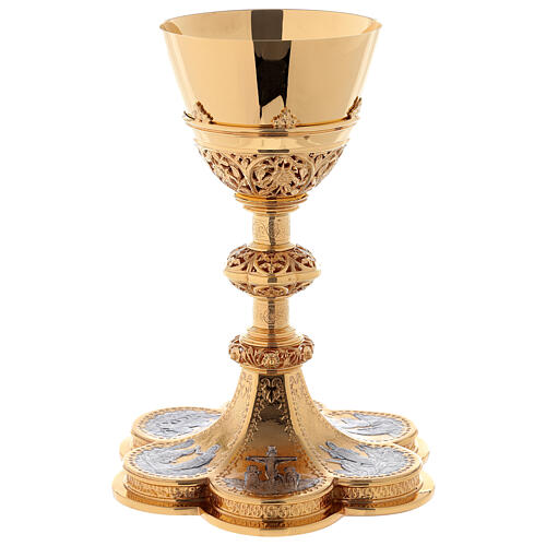 Chalice, ciborium and paten Molina with images of the life of Jesus Christ Gothic style in gold 925 solid sterling silver 2