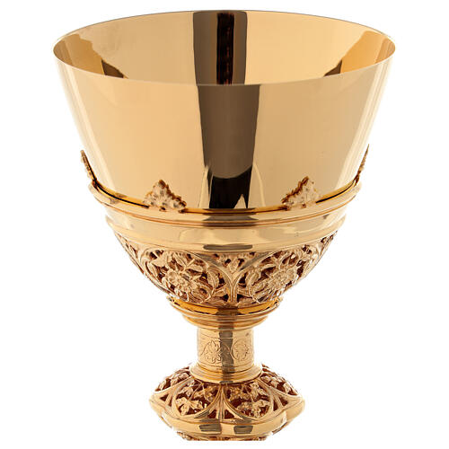 Chalice, ciborium and paten Molina with images of the life of Jesus Christ Gothic style in gold 925 solid sterling silver 5