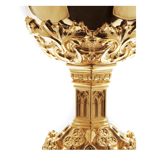 Calice e Patena Molina in bagno d'oro 24 carati stile gotico coppa argento 925 dorato 2